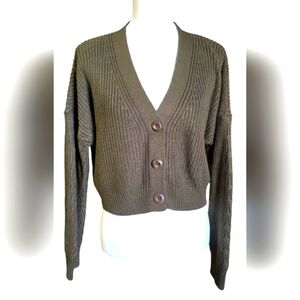 moon & madison Army Green Cardigan Sweater Ribbed Knit